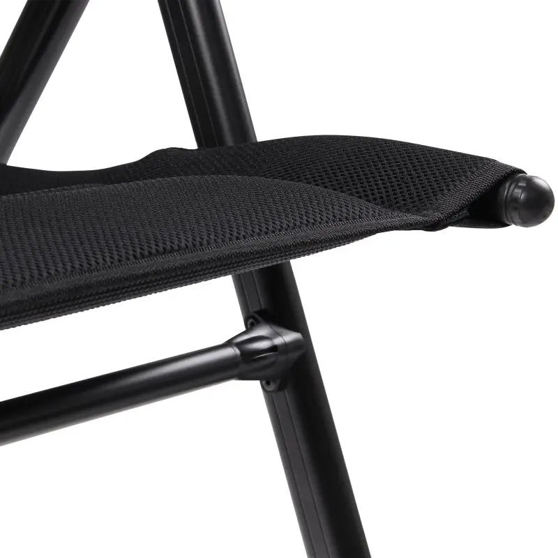 Dettaglio della seduta del your GEAR Hochlehner Sovana 3D, sedia da giardino XXL con struttura in alluminio nero e rivestimento in tessuto 3D mesh traspirante, robusta e confortevole, pieghevole.