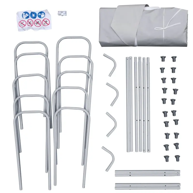 Kit completo your GEAR piscina familiar 4x2x1m: estructura de acero gris, liner de vinilo reforzado, tubos, conectores, piezas de esquina, accesorios de montaje y manual de instrucciones. Ideal para jardín o terraza.