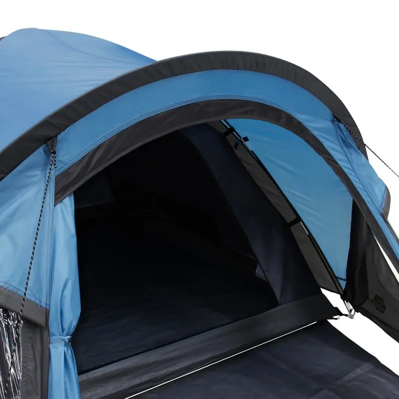 Blue and grey your GEAR Tivano 3-person dome tent with large entrance, vestibule, window, and groundsheet; waterproof with 5000 mm rating, designed for camping, festivals, and outdoor trips.
