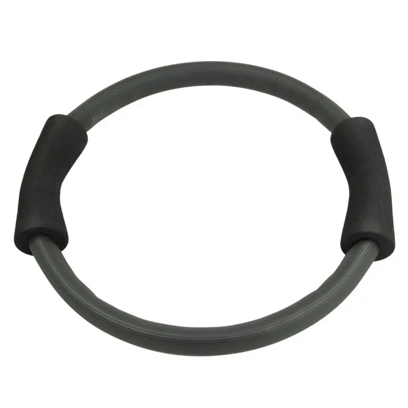 Carnegie Pilates ring resistance circle with black foam handles, ideal for yoga, core training, and home fitness; durable grey material, ergonomic design for strengthening and stabilizing muscles.