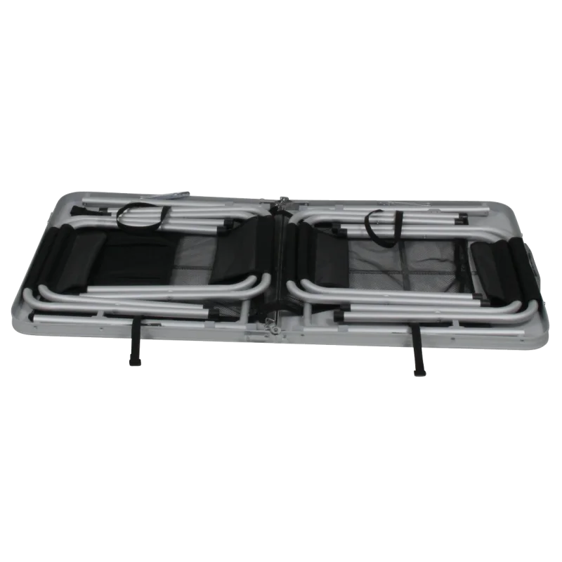 Table de camping pliable 10T pour 4 personnes, ensemble compact en aluminium avec tabourets pliés à l'intérieur du plateau, facile à transporter, idéal pour pique-nique et camping en famille.