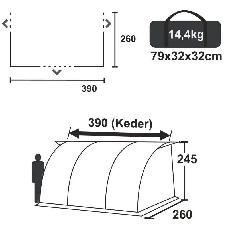your GEAR Wohnwagenvorzelt Verona 390 Teilvorzelt Caravan Zelt wasserdicht 5000mm
