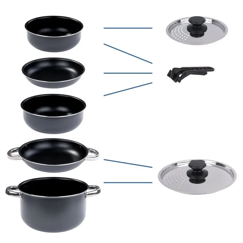 your GEAR Ranger Family - Topf Pfannen Set 6 Mann 9 tlg. Camping Kochset Kochgeschirr im Netzbeutel