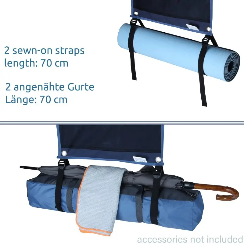your GEAR Caravan Organizer Mesh, Hängeregal 140 x 45 cm, mit 2 angenähten 70 cm langen Gurten zur Befestigung von Gegenständen wie Isomatte oder Tasche, robustes Material, Ösen zur Aufhängung.