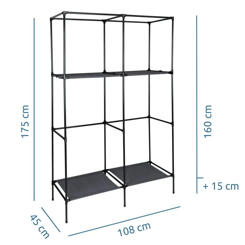 2nd Chance - your GEAR Kleiderschrank Grado Stoffschrank 108x45x175 cm Schrank mit 2 Kleiderstangen und 4 Ablagen (71198)