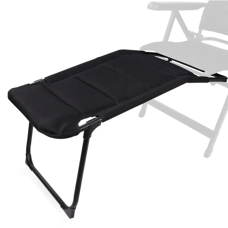 yourGEAR Footrest Sovana 3D leg rest for camping chairs, featuring a large black 3D mesh surface and sturdy aluminum frame, attachable to Sovana 3D high-back chairs for enhanced comfort outdoors.
