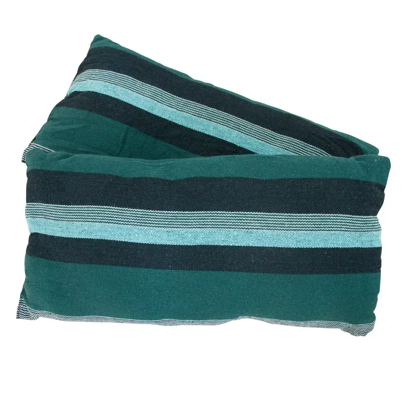 Coussin pour hamac yourGEAR Kauai Smaragd, rectangulaire, en coton à rayures vert émeraude et bleu, assorti à la grande hamac 240x160cm, idéal pour un confort supplémentaire à l’intérieur ou à l’extérieur.