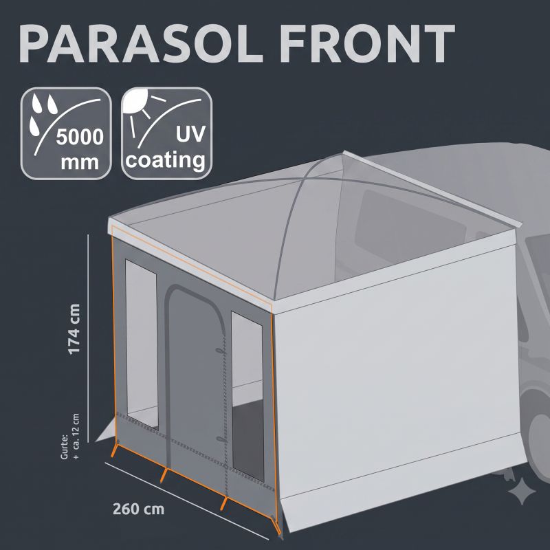your GEAR Parasol Vorderwand - 260x235 cm Frontwand mit Tür & Fenster, UV 50+, 5000mm WS