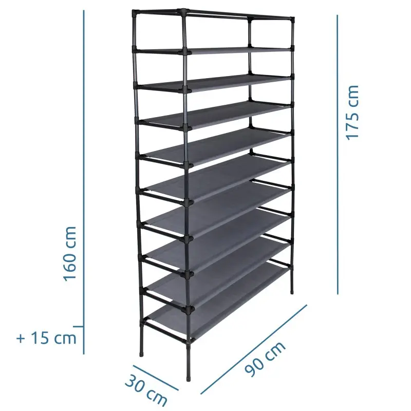yourGEAR Schuhschrank Grado Stoffschrank 90x30x175 cm Schrank mit 9 Fächern für ca. 35 Paar Schuhe