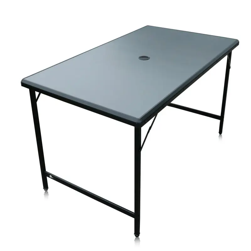 Table de camping your GEAR Tivoli XL, 120x70 cm, plateau gris en aluminium étanche, pieds pliables noirs, structure légère et résistante, idéal pour jardin et extérieur.