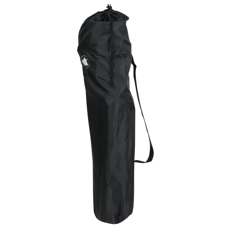 Sedia da campeggio pieghevole 10T Quickfold Easy in custodia nera con tracolla, ideale per il trasporto; adatta per campeggio, pesca o picnic, compatta e leggera, con capacità massima di 120 kg.