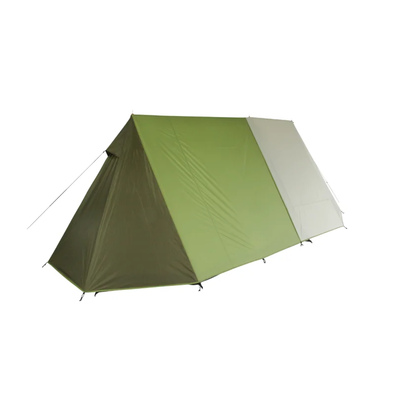 Tente de camping 10T Mungaroo 3 places, forme maison, couleur vert et beige, imperméable 3000mm, idéale pour famille, avec grande hauteur sous plafond, adaptée aux activités de plein air.