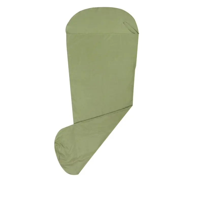 Hüttenschlafsack 10T TC Inlet MG in Grün, 225x90 cm, Mumienform aus Baumwollmischgewebe, leicht und dünn, ideal als Inlett für Schlafsäcke, geeignet für Reisen, Hütten oder Jugendherbergen.