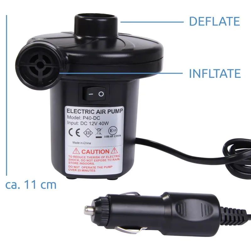 Blueborn Elektro Luftpumpe P40 elektrische 12V Pumpe 40W Kompressor 3 Luftdüsen 240 L/min 0,48 PSI
