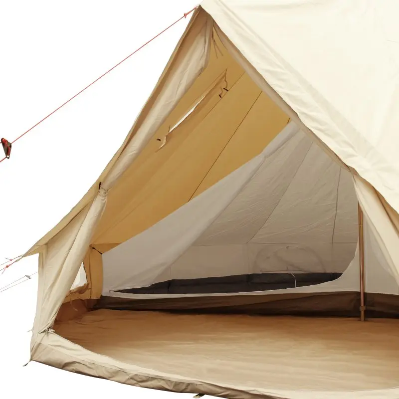 Zelt your GEAR Desert 8 Pro aus Baumwoll-Mischgewebe, Tipi-Form, große Eingangstür, integrierter Boden, Schlafkabine mit Insektenschutz, UV50+, geeignet für 4–8 Personen, beige Farbe.