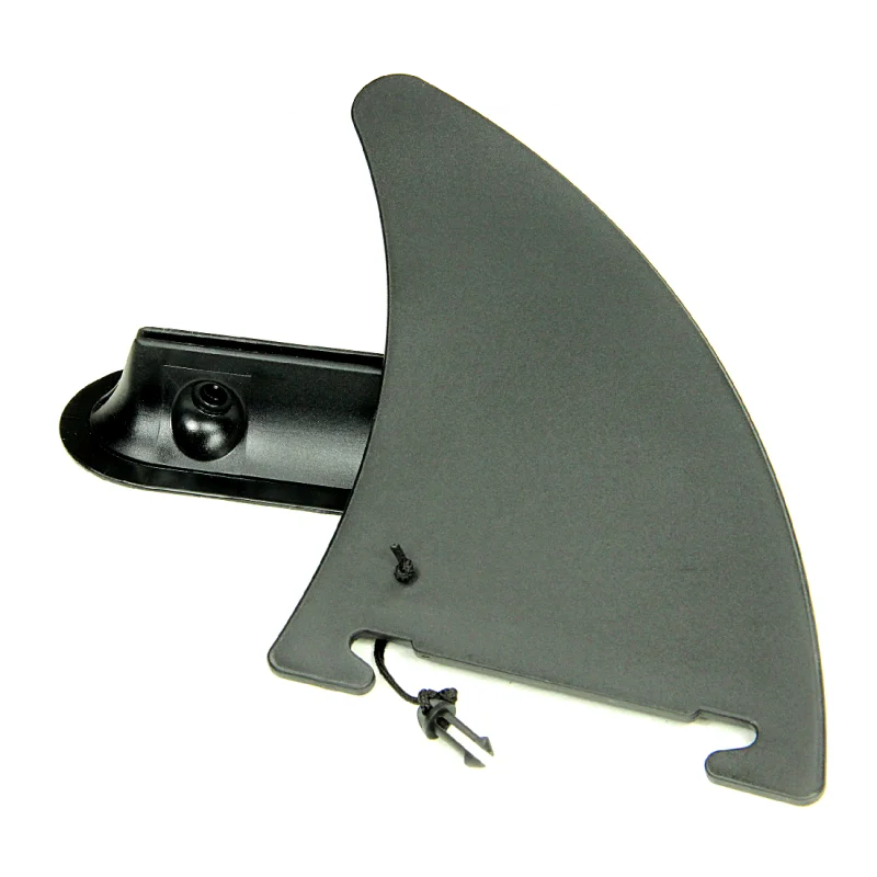 Aileron central en plastique noir pour planche de stand up paddle, avec système de fixation amovible.