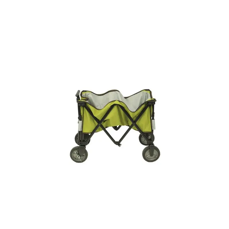 Carro plegable 10T Cooler Trolley XL verde con estructura negra, ruedas grandes y compartimento térmico integrado, ideal para playa, picnic o excursiones; diseño robusto y fácil de transportar.