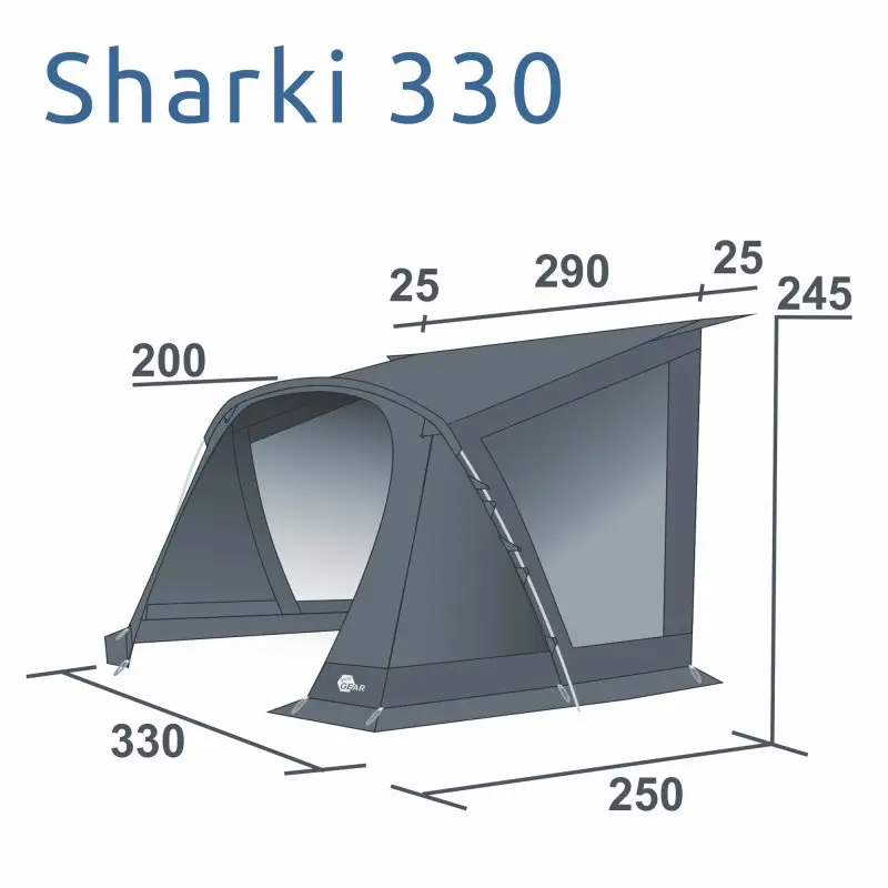your GEAR Sharki 330 - Wohnwagen Sonnendach, Vorzelt mit Alugestänge und 2 großen Seitenfenstern