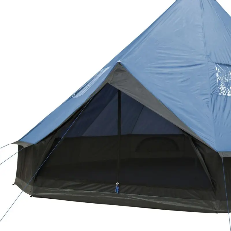 Zelt your GEAR Ravello 500 für 6–8 Personen, blaues Tipizelt mit Stehhöhe, fest vernähter Bodenwanne und großem Eingang mit Insektenschutz, geräumiger Wohn- und Schlafbereich, wasserdichtes Familienzelt.