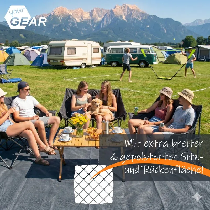 your GEAR Campingsofa Modena - XXL Campingstuhl für 2 Personen, max 320 kg, extra lang, gepolstert