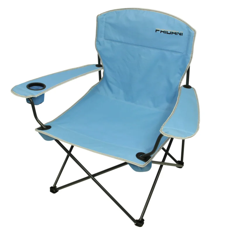 Silla de camping Fridani FCB 90 azul, plegable, con reposabrazos, portavasos integrado y estructura resistente de metal, ideal para jardín, pesca, picnic o actividades al aire libre.