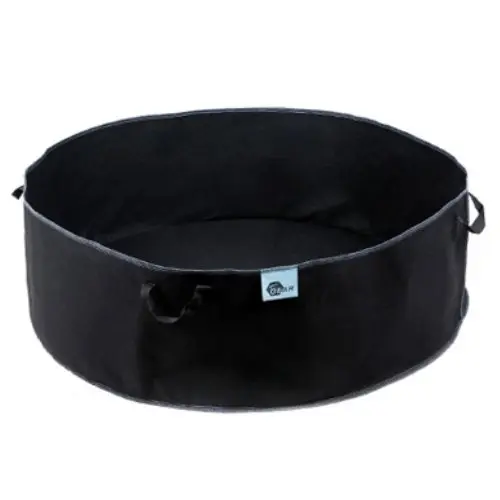 Sacco per piante yourGEAR Grow Bag da 60L in tessuto non tessuto nero, forma rotonda Ø 61x20 cm, con manici laterali per un facile trasporto, ideale per coltivazione e trapianto di piante.