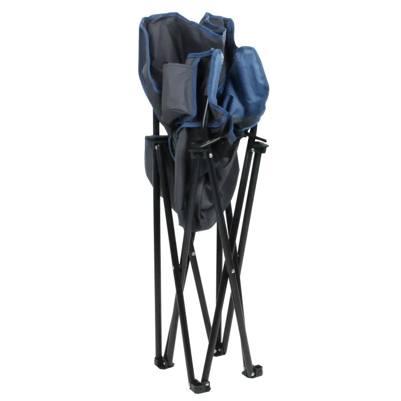 yourGEAR Bari Camping Faltstuhl im zusammengefalteten Zustand, XXL Outdoor Stuhl mit robustem Metallgestell, dunkelgrauer Stoff und integriertem Getränkehalter, ideal für Camping und Outdoor-Aktivitäten.