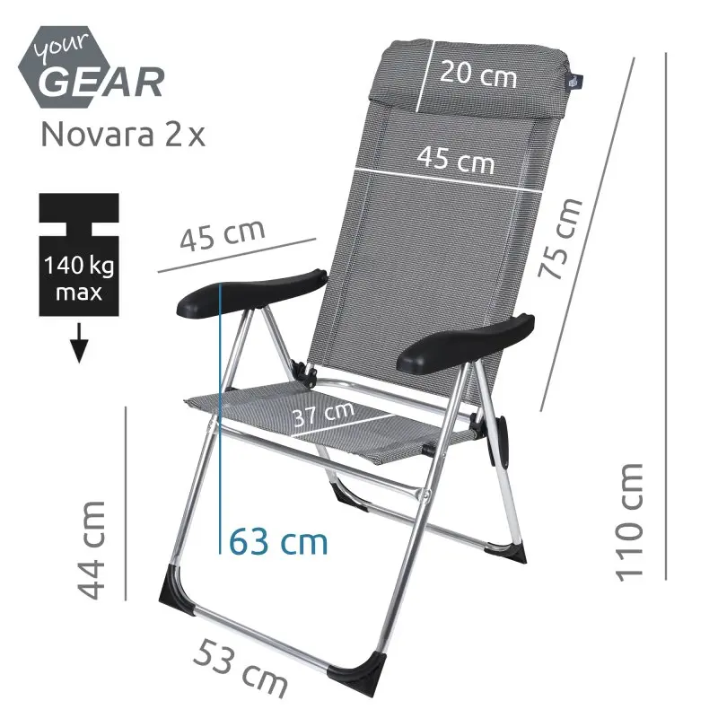 2nd Chance - your GEAR Novara Set - 2 Hochlehner, Aluminium Campingstühle, 7 Positionen, Gartenstuhl max 140 kg (71497)