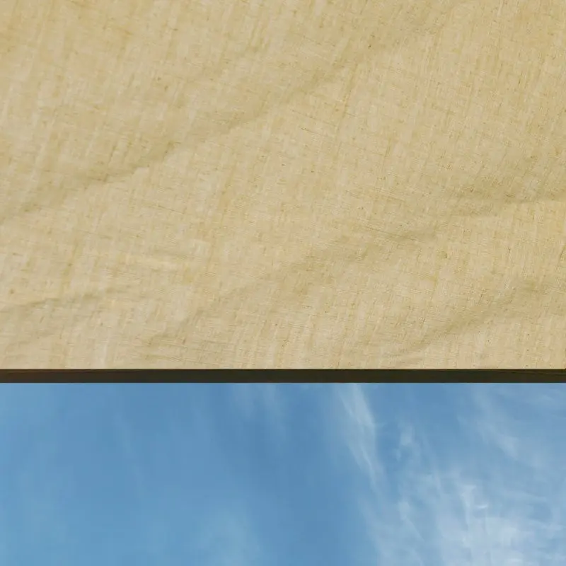 Toldo your GEAR para autocaravana de algodón mixto, color beige, tamaño 260 x 240 cm, visible sobre cielo azul. Ideal como protección solar para furgoneta, bus o coche en camping.